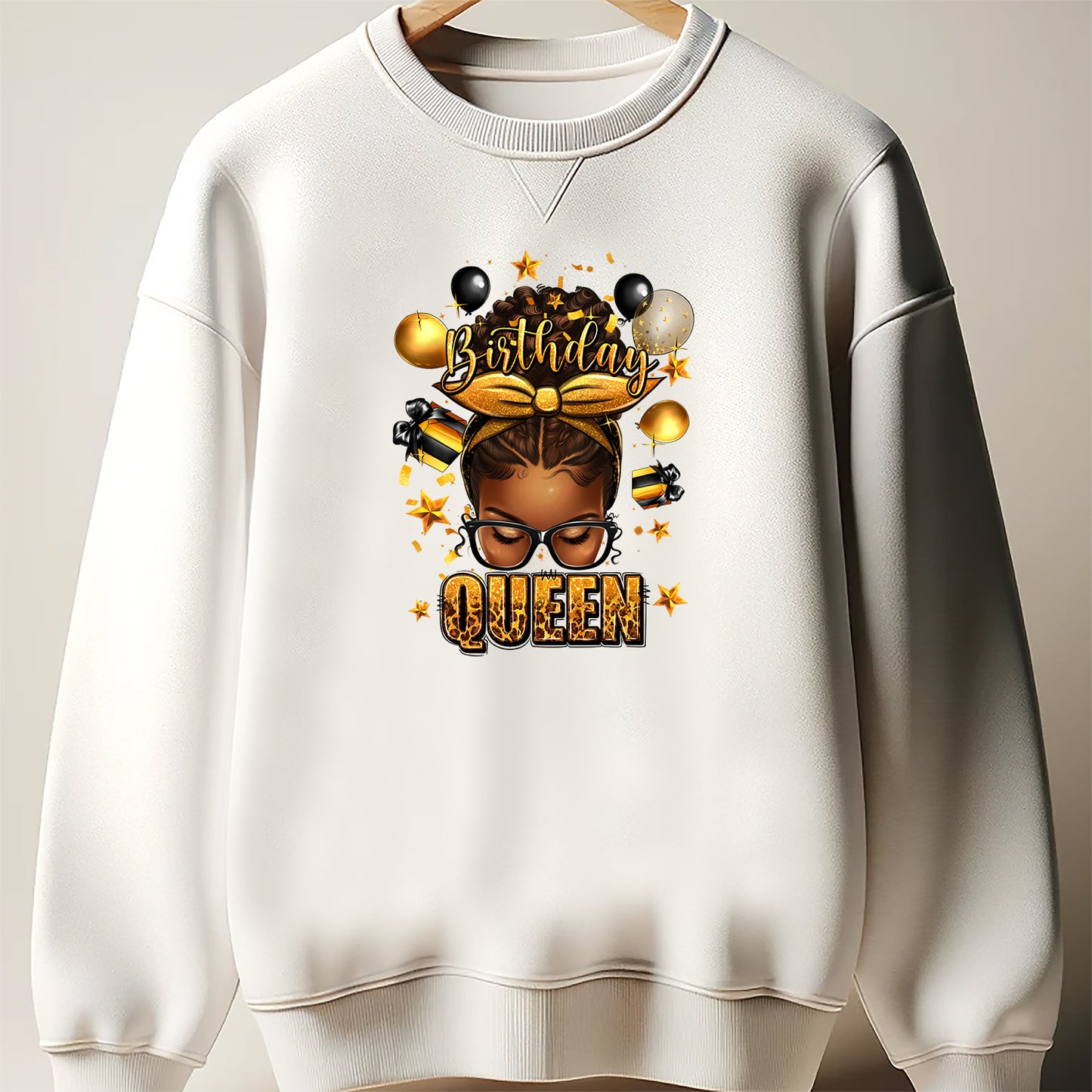 Birthday queen afro messy bun DTF Transfer ready for press
