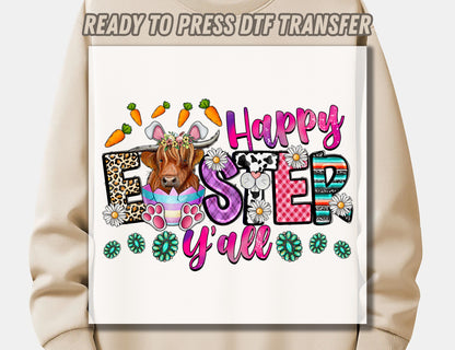 Happy Easter Y'all Cow DTF Transfer, Easter day Design dtf Transfer