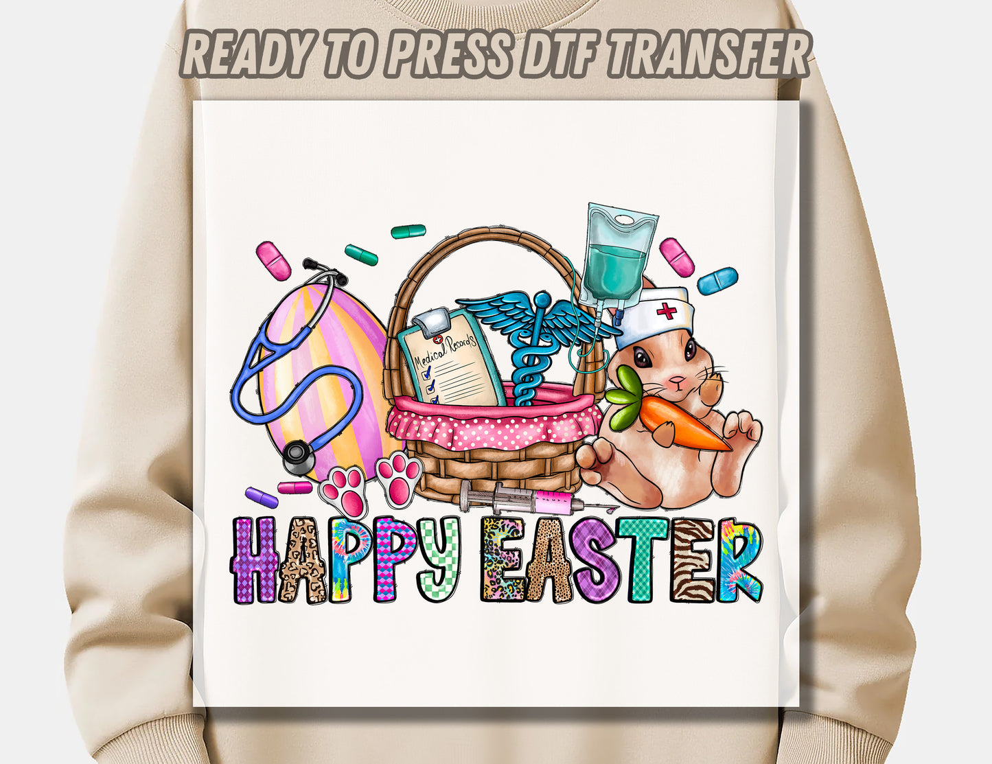 Happy Easter Rabbit Nurse DTF Transfer