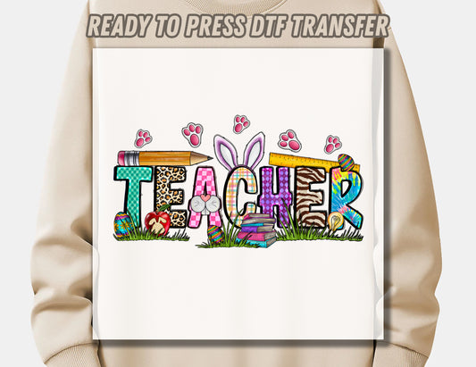 Easter Day School Teacher DTF Transfer ready for press