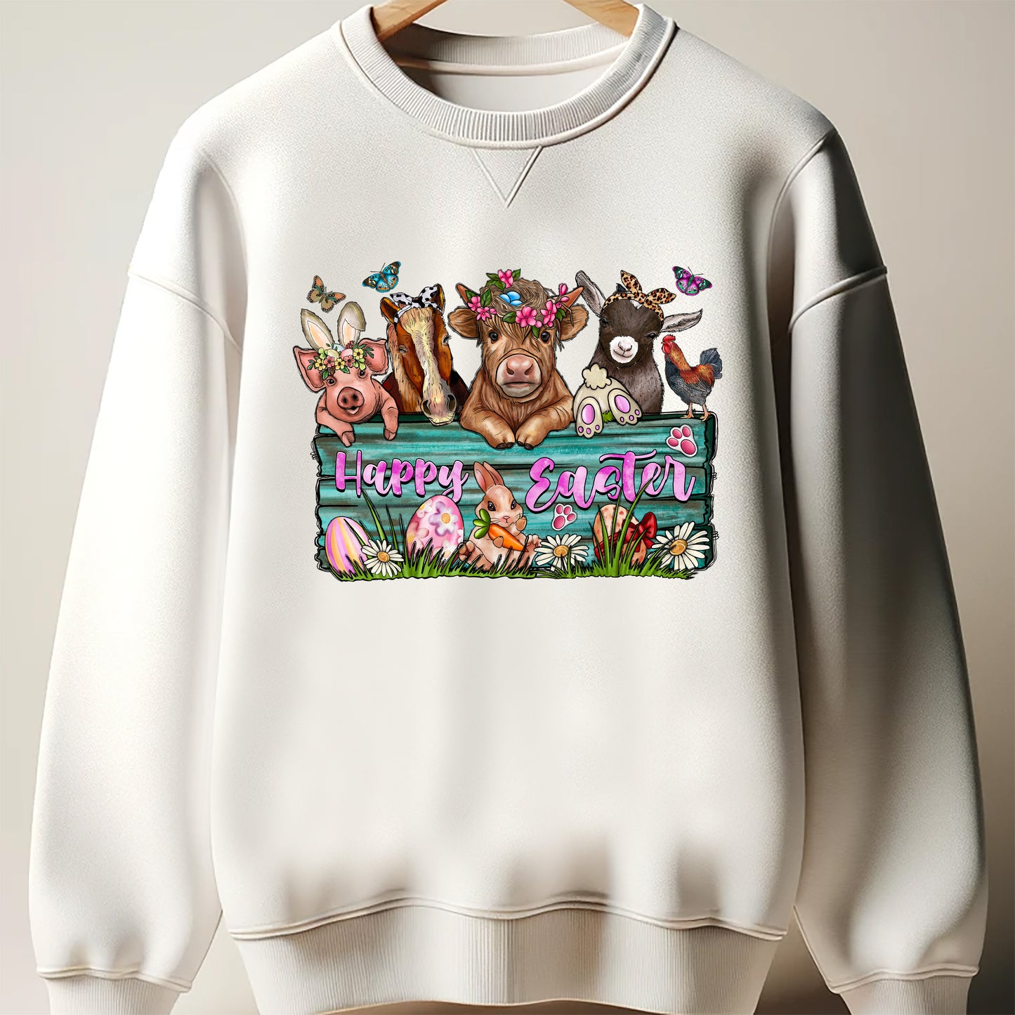Happy Easter Farm Animals DTF Transfer ready for press