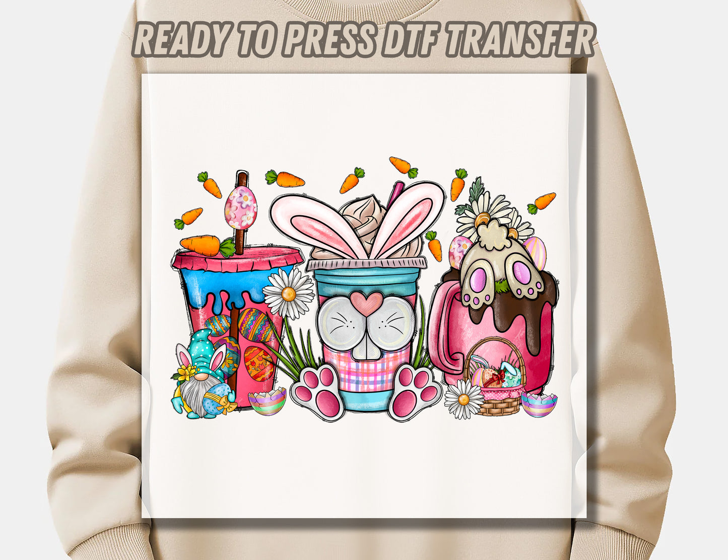 Easter coffee cups DTF Transfer ready for press
