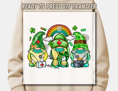 St. Patrick's Day Nurse Gnome DTF Transfer ready for press