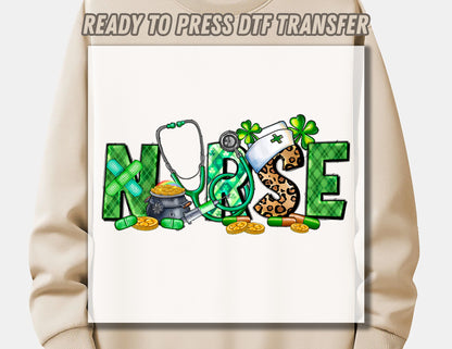 Nurse St.patricks Day DTF Transfer ready for press