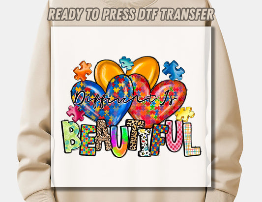 Different is beautiful Autism DTF Transfer ready to press