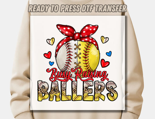 Busy Raising Ballers DTF Transfer ready for press