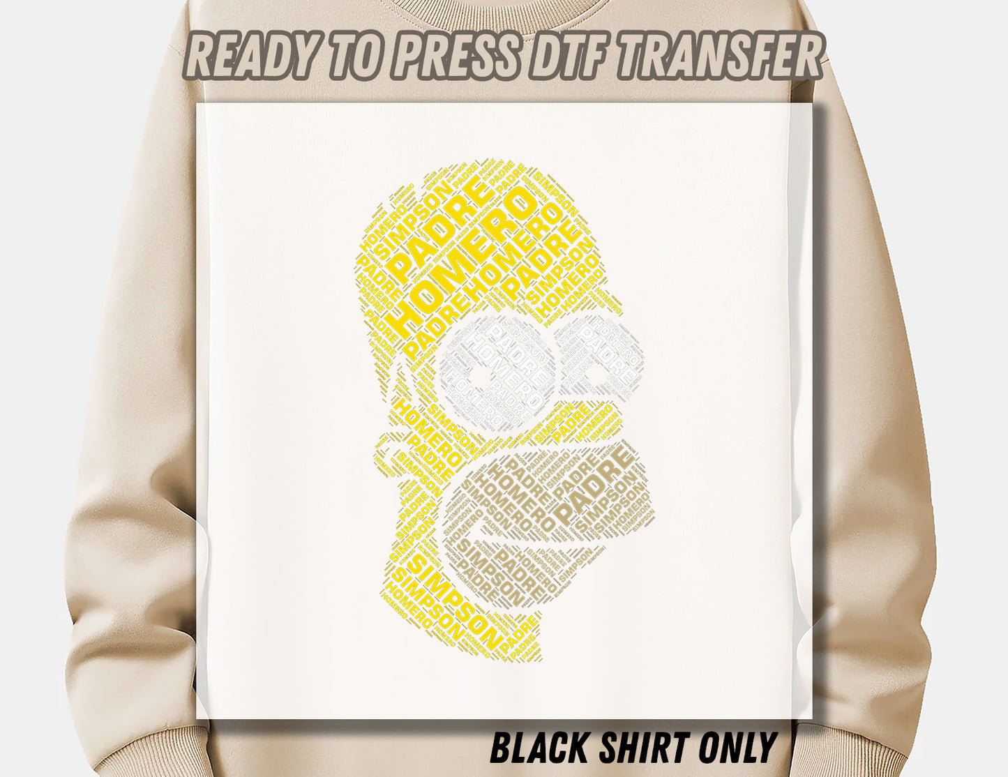 Calligram Homero Simpson DTF Transfer ready for press