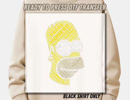 Calligram Homero Simpson DTF Transfer ready for press