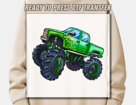 Green Monster truck DTF Transfer press ready