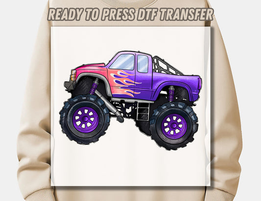 Purple Monster truck DTF Transfer press ready