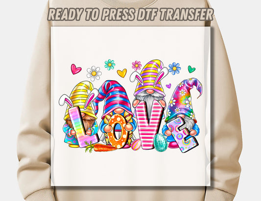 Love Easter gnomes DTF Transfer ready for press