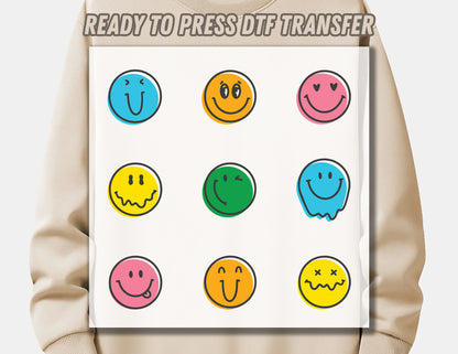 Smile Faces DTF Transfer ready for press