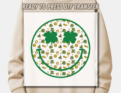 Lucky Smiley Smile Face DTF Transfer ready for press