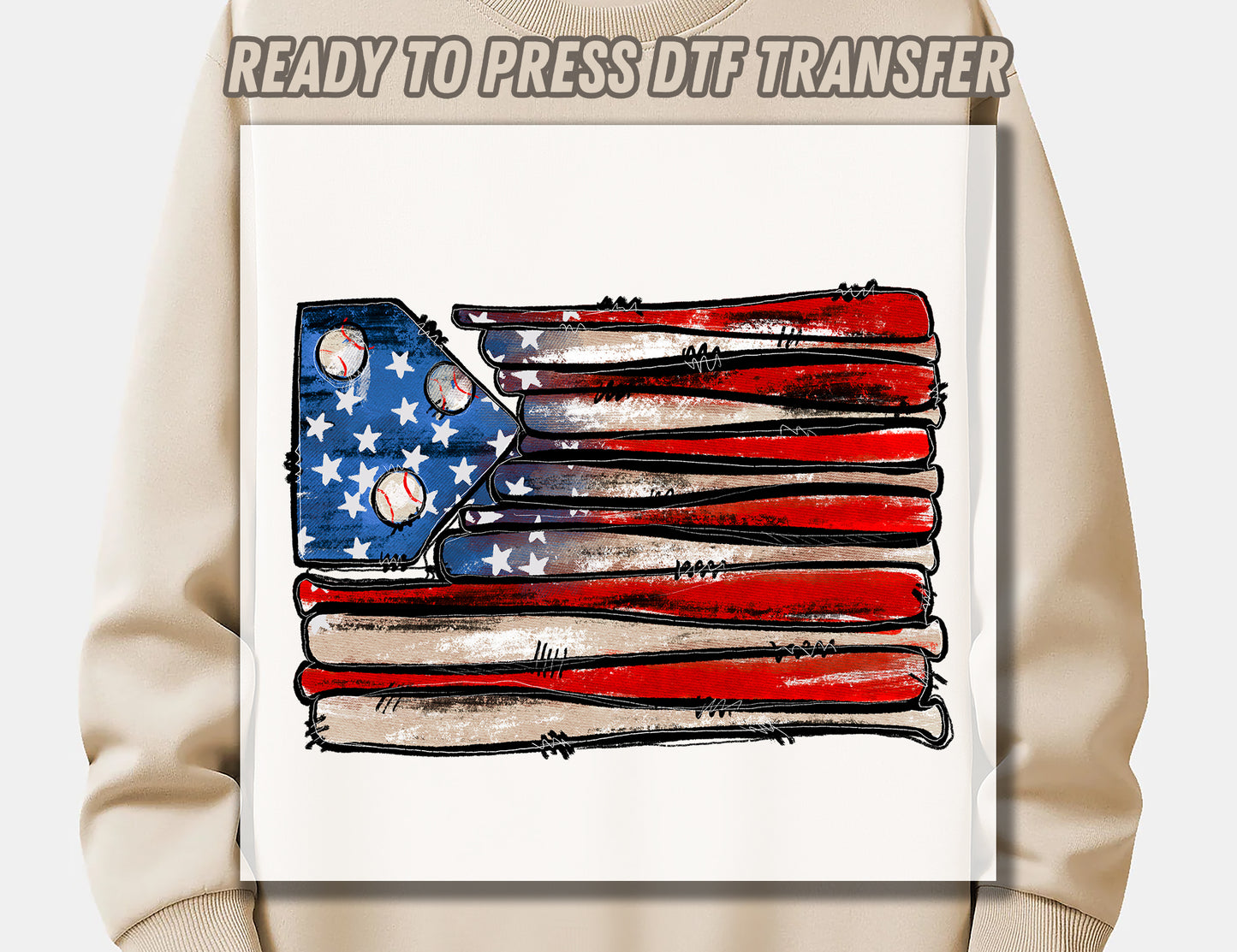 Baseball American Flag DTF Transfer ready for press