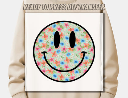 Flower Smile Face DTF Transfer ready for press