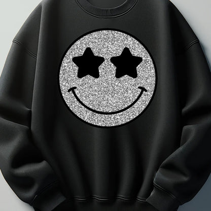 Silver Glitter Smile Face DTF Transfer ready for press
