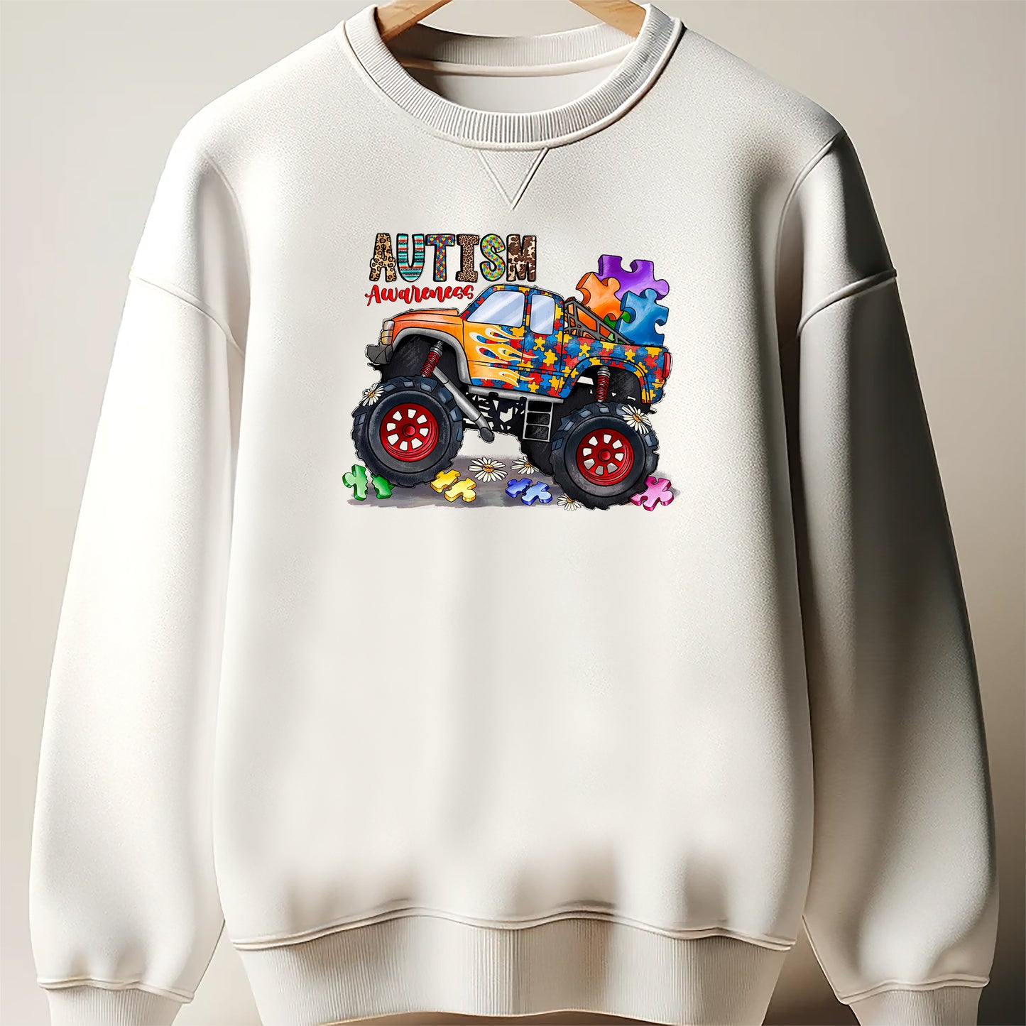 Autism Monster Truck DTF Transfer ready to press