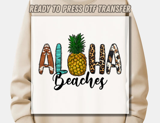 Aloha Beaches DTF Transfer ready for press