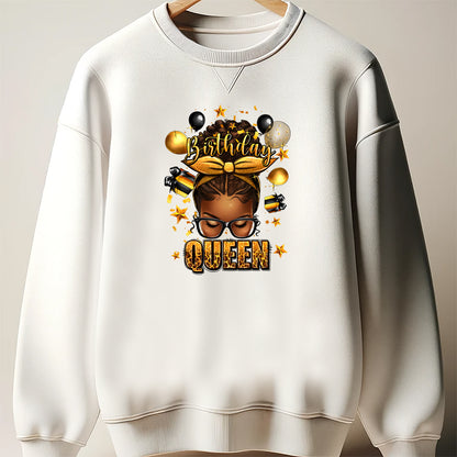 Birthday queen afro messy bun DTF Transfer ready for press