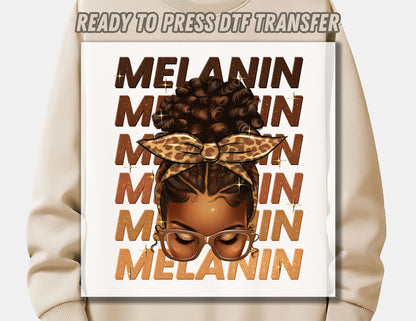 Melanin afro messy bun DTF Transfer ready for press