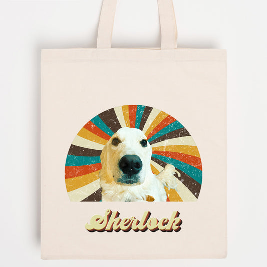 Custom Retro Vintage Pet Portrait Canvas Tote bag